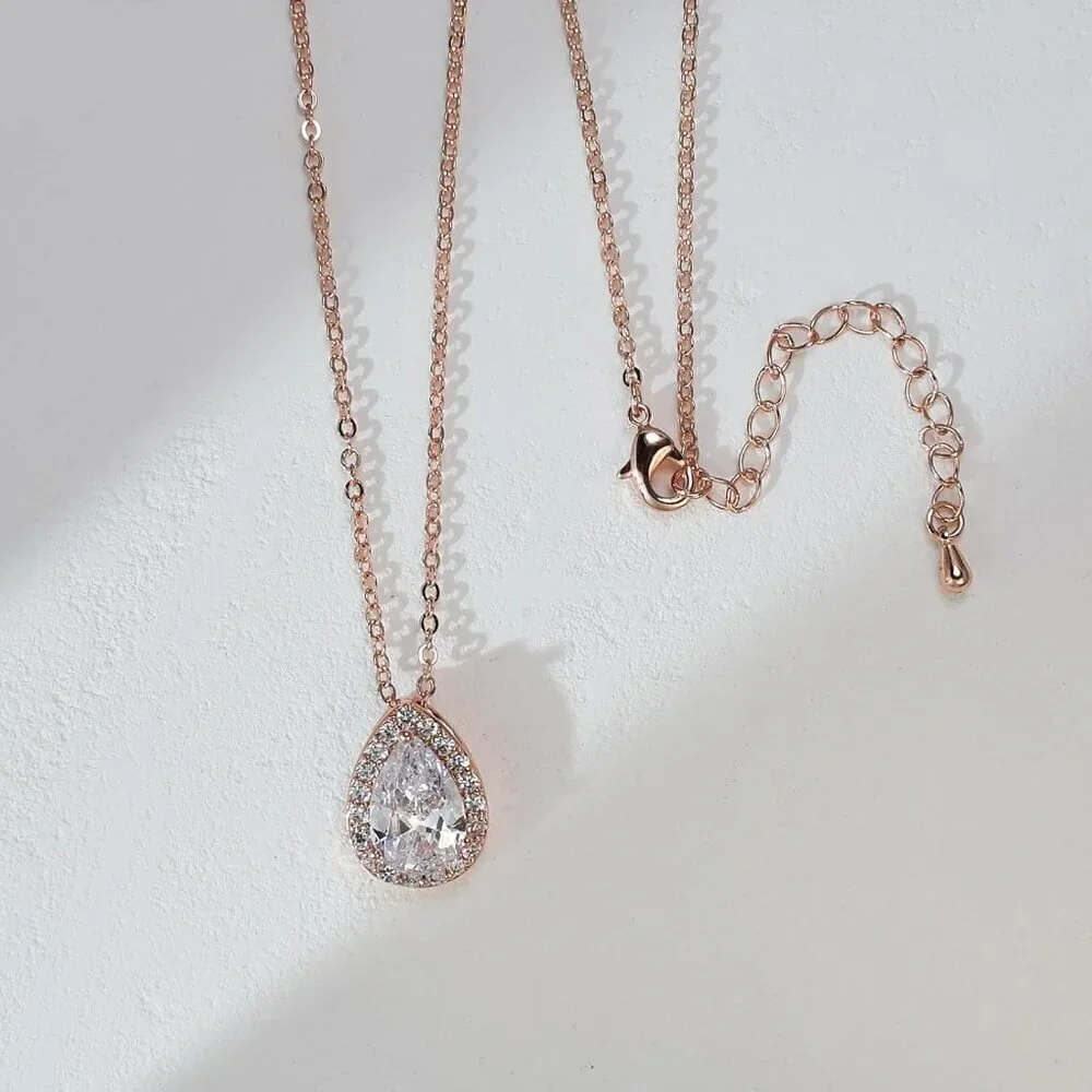 Jewelry Set Cubic Zirconia Teardrop Earrings Necklace Bracelet Bridal Wedding
